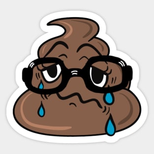 Crying, nerdy poop emoji Sticker